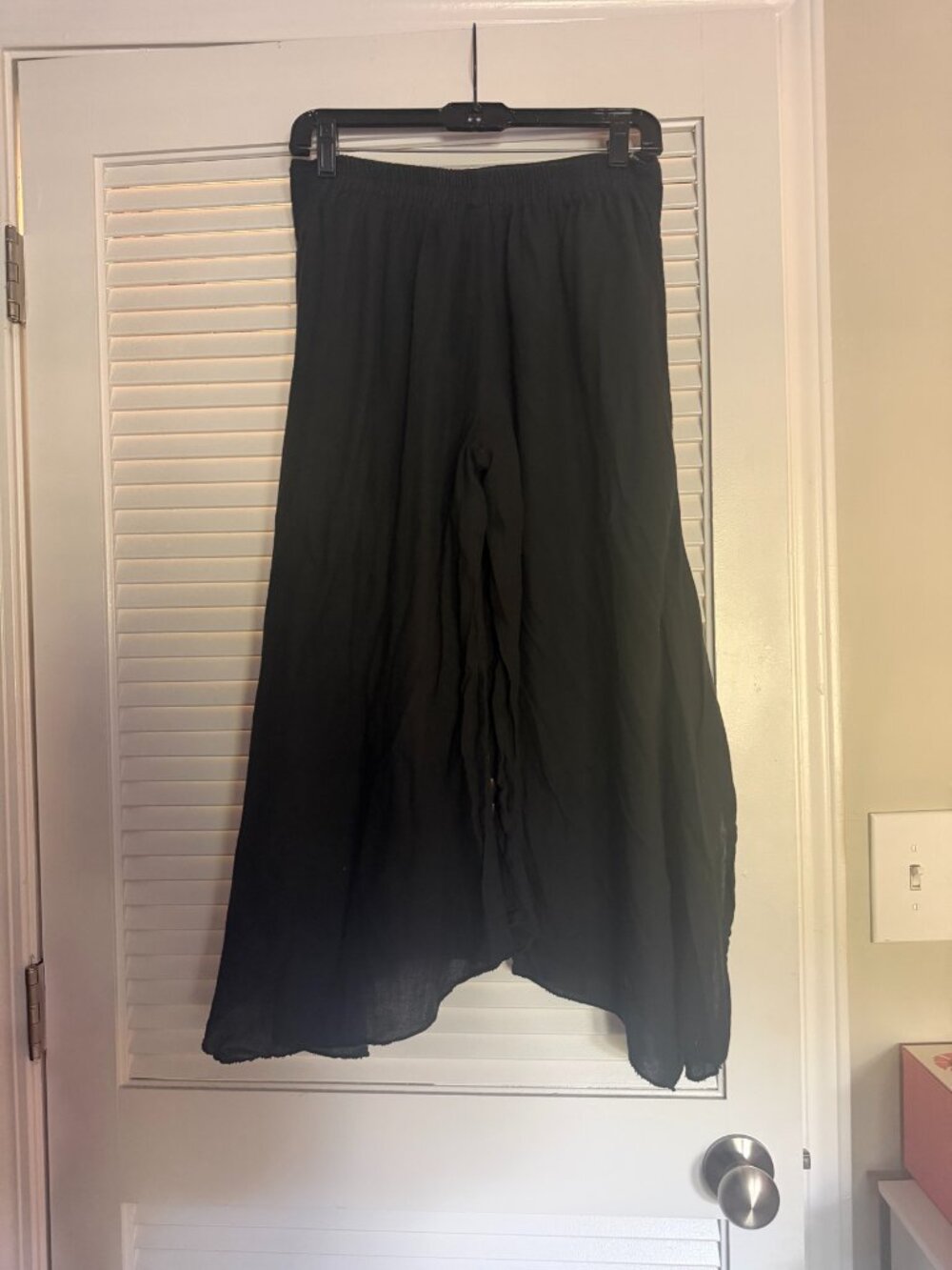Cotton Flower 100% Cotton Black Wide-Leg Pants Elastic Waist